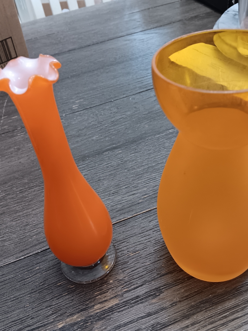 Orange Glass Vases Pair